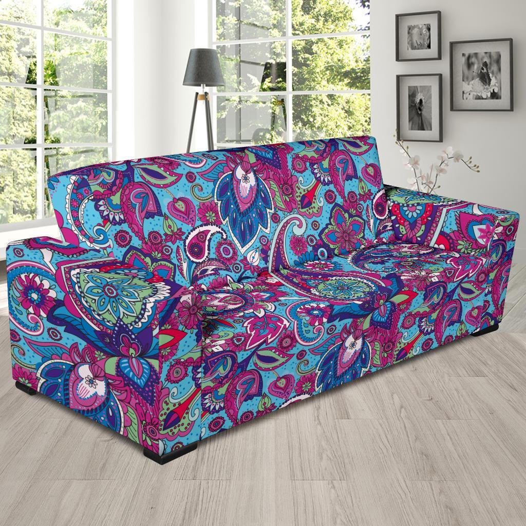 Blue Purple Red Paisley Pattern Print Sofa Covers-grizzshop