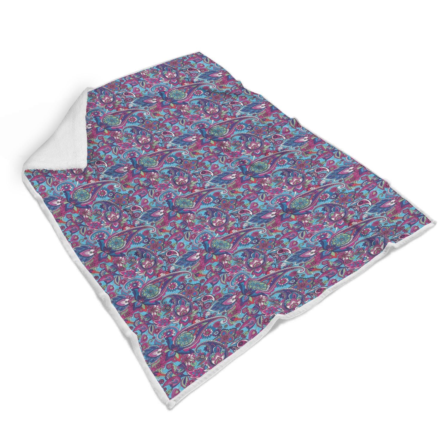 Blue Purple Red Paisley Pattern Print Throw Blanket-grizzshop