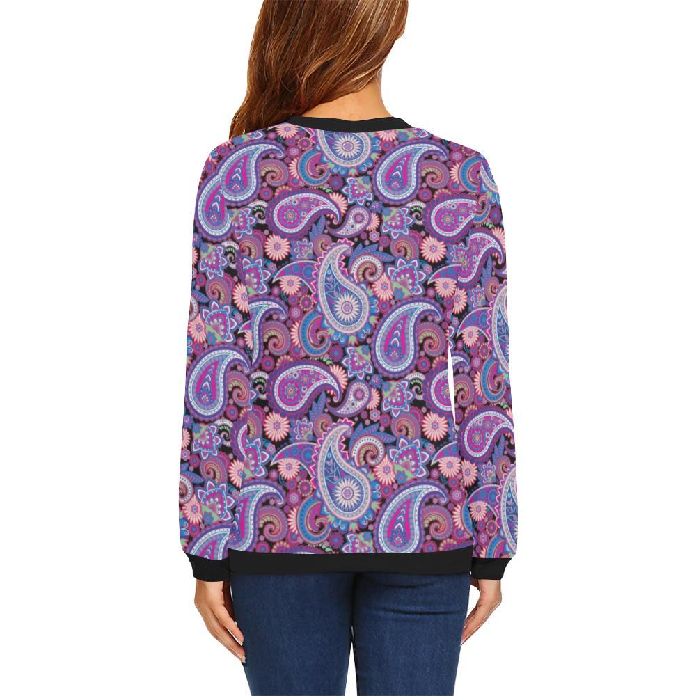 Blue Purple Red Paisley Pattern Print Women Crewneck Sweatshirt-grizzshop