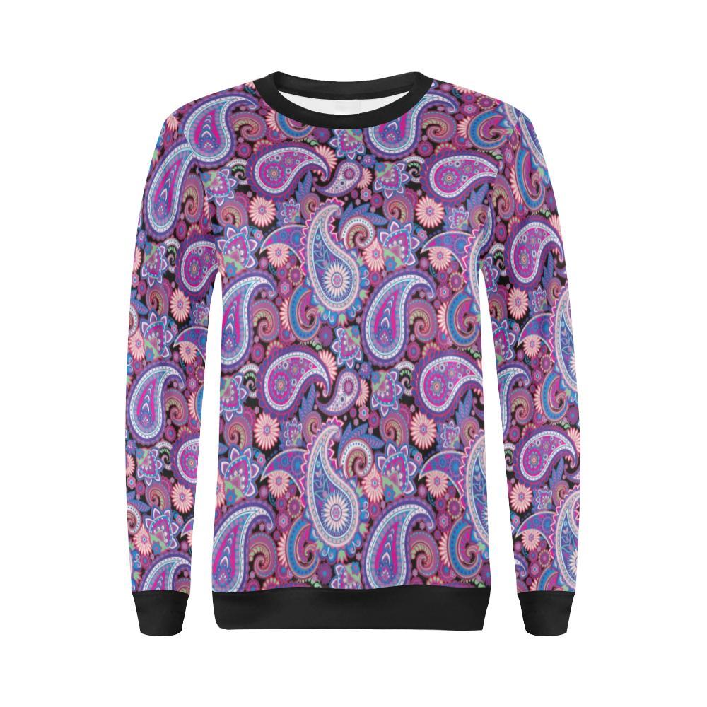 Blue Purple Red Paisley Pattern Print Women Crewneck Sweatshirt-grizzshop