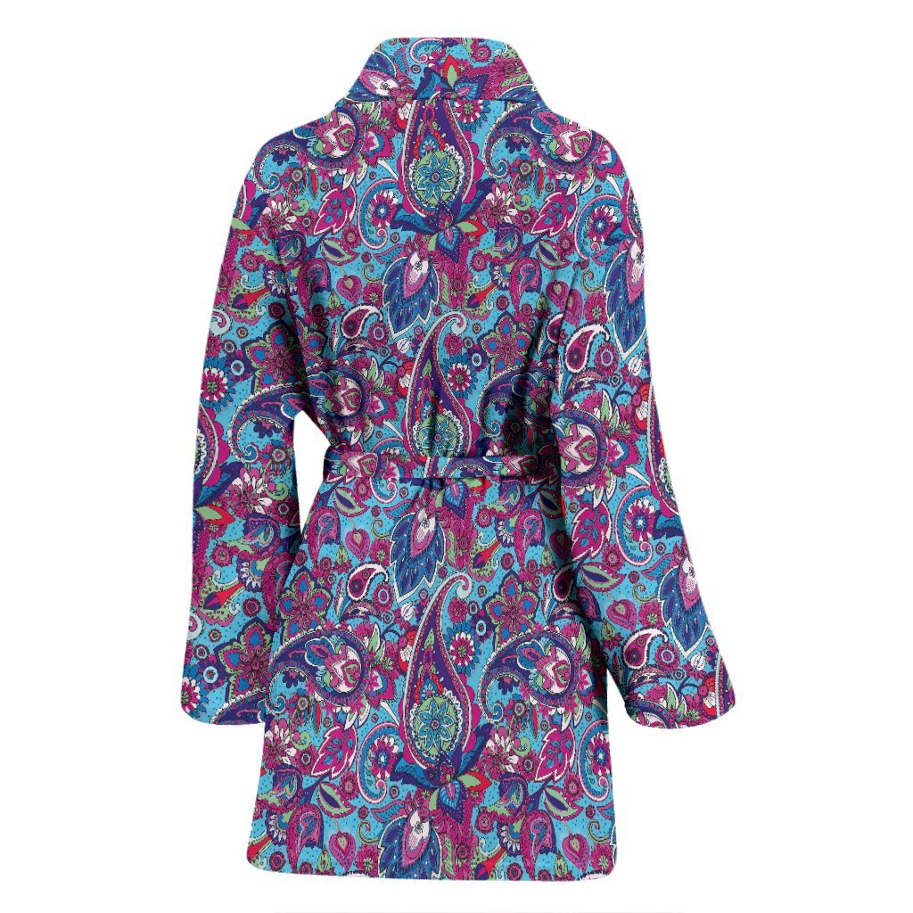 Blue Purple Red Paisley Pattern Print Women Long Robe-grizzshop