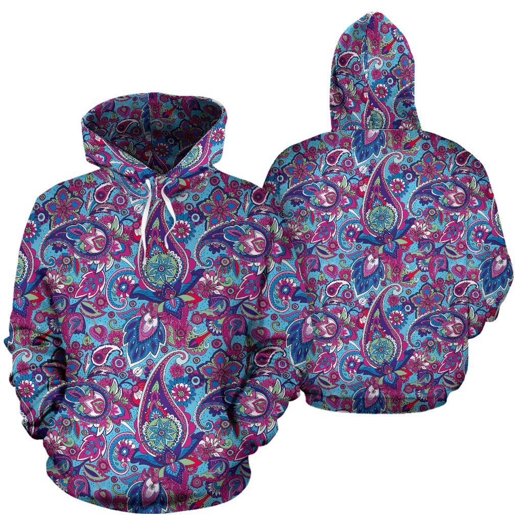 Blue Purple Red Paisley Pattern Print Women Men Pullover Hoodie-grizzshop