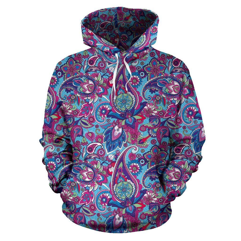 Blue Purple Red Paisley Pattern Print Women Men Pullover Hoodie-grizzshop