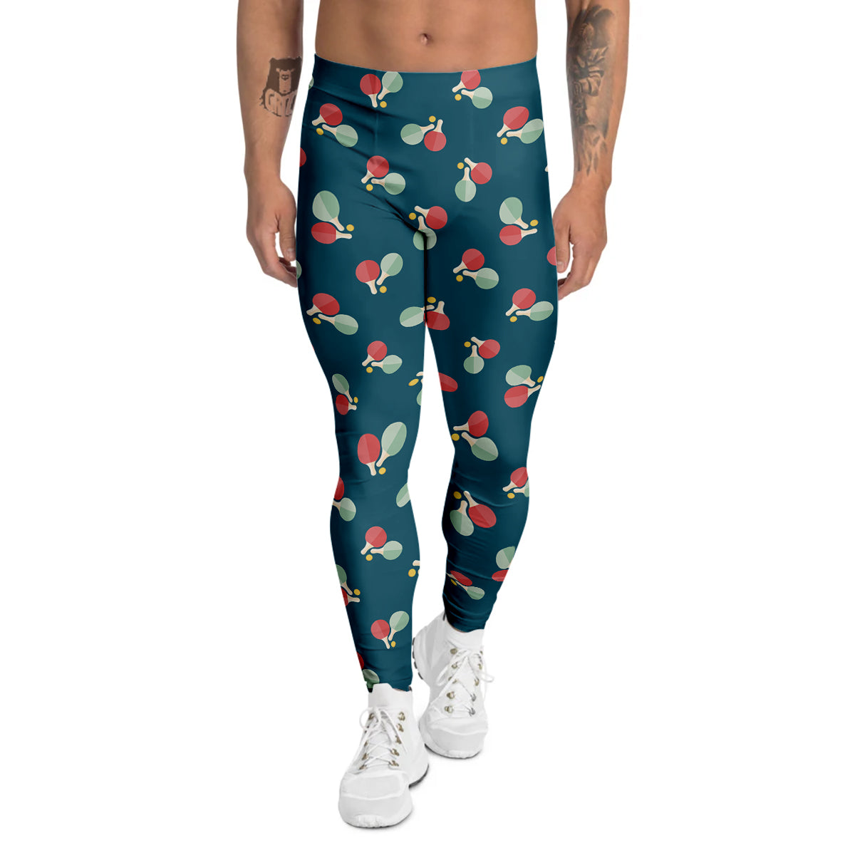 Blue Red Pingpong Print Pattern Men's Leggings-grizzshop