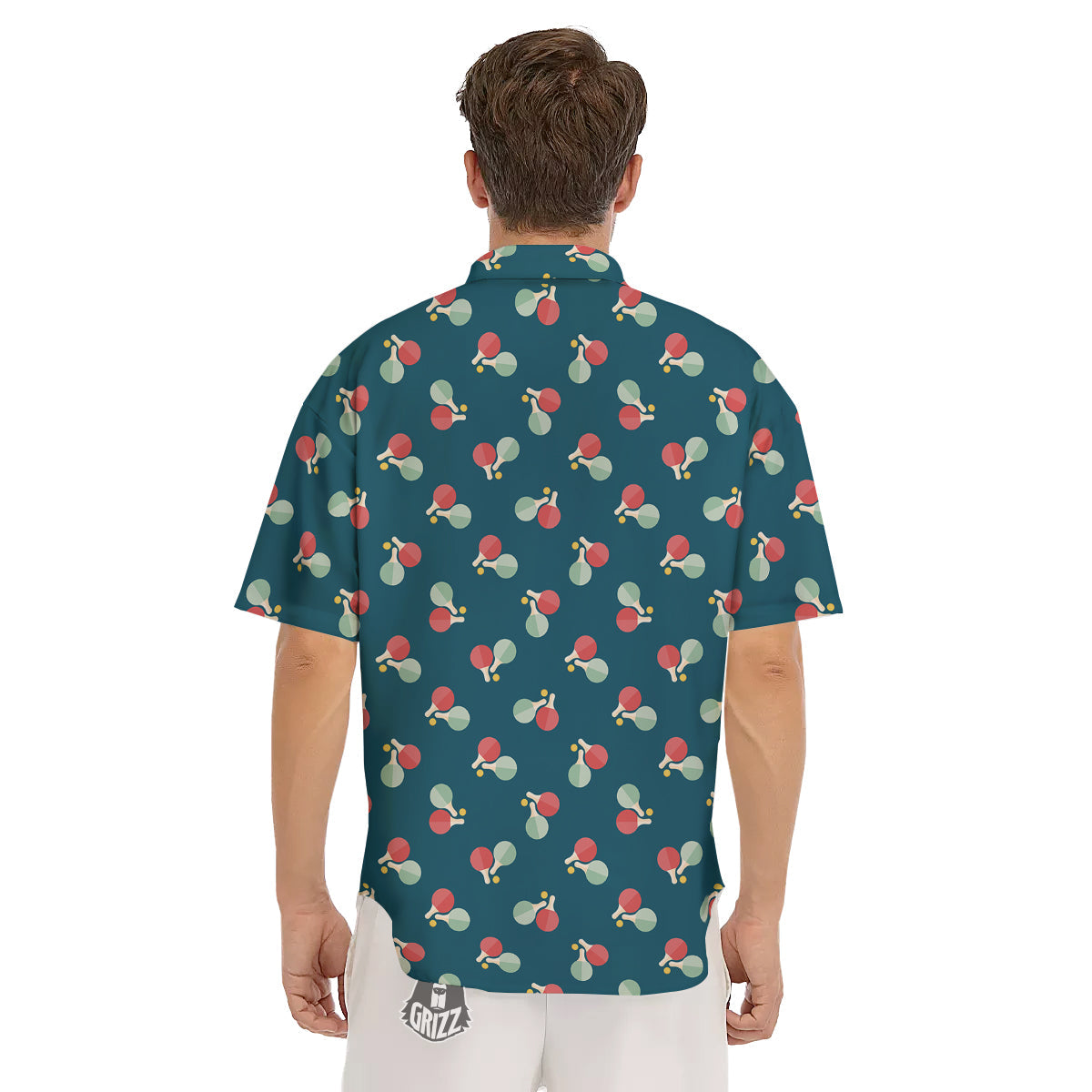 Blue Red Pingpong Print Pattern Men's Short Sleeve Shirts-grizzshop