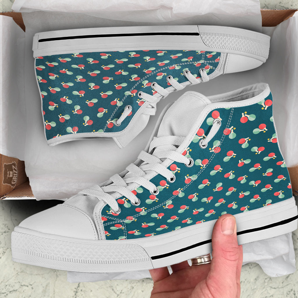 Blue Red Pingpong Print Pattern White High Top Shoes-grizzshop