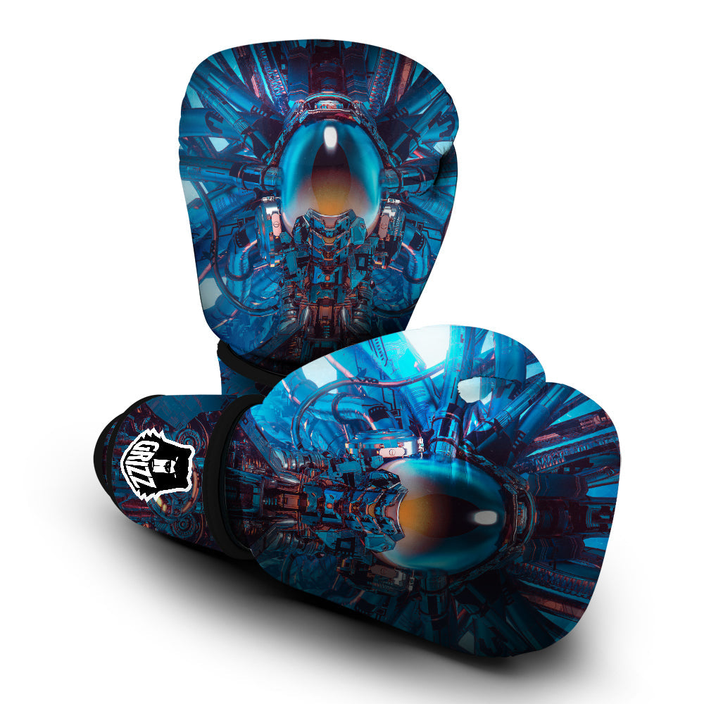 Blue Robot Cyberpunk Print Boxing Gloves-grizzshop