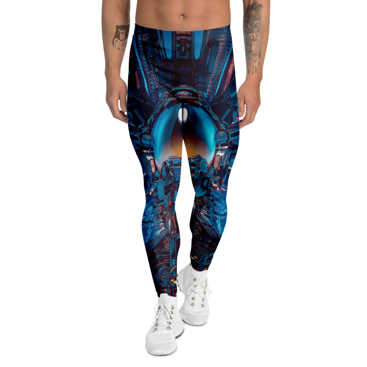 Blue Robot Cyberpunk Print Men's Leggings-grizzshop