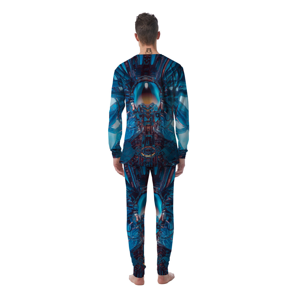 Blue Robot Cyberpunk Print Men's Pajamas-grizzshop