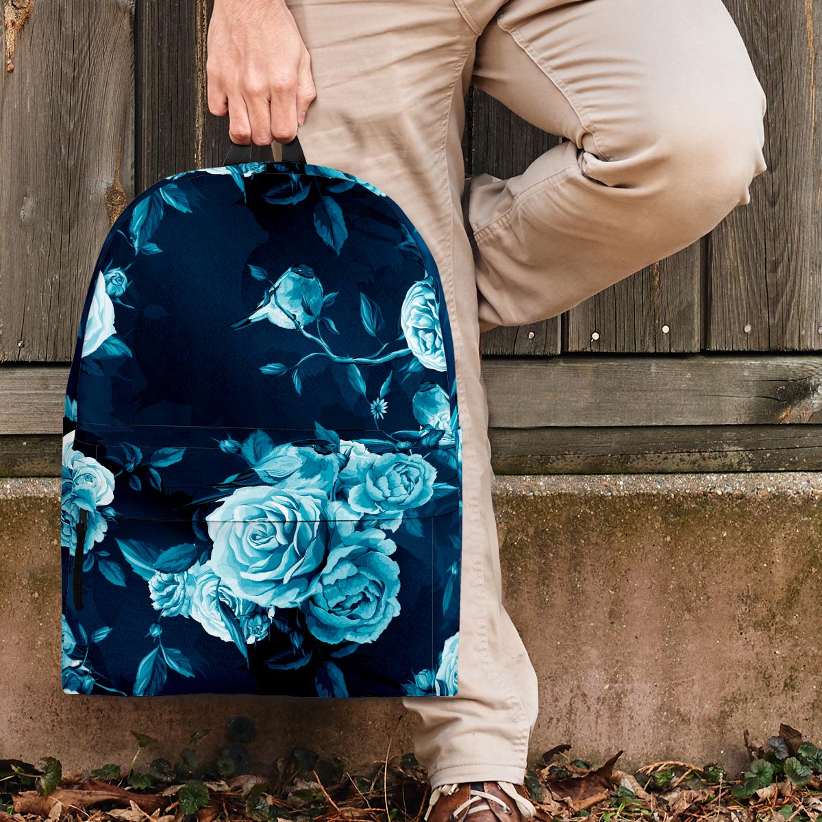 Blue Rose Floral Backpack-grizzshop