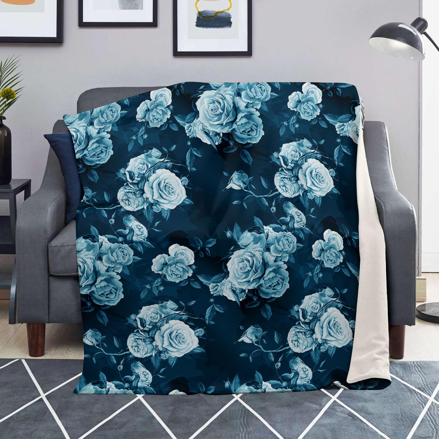 Blue Rose Floral Blanket-grizzshop