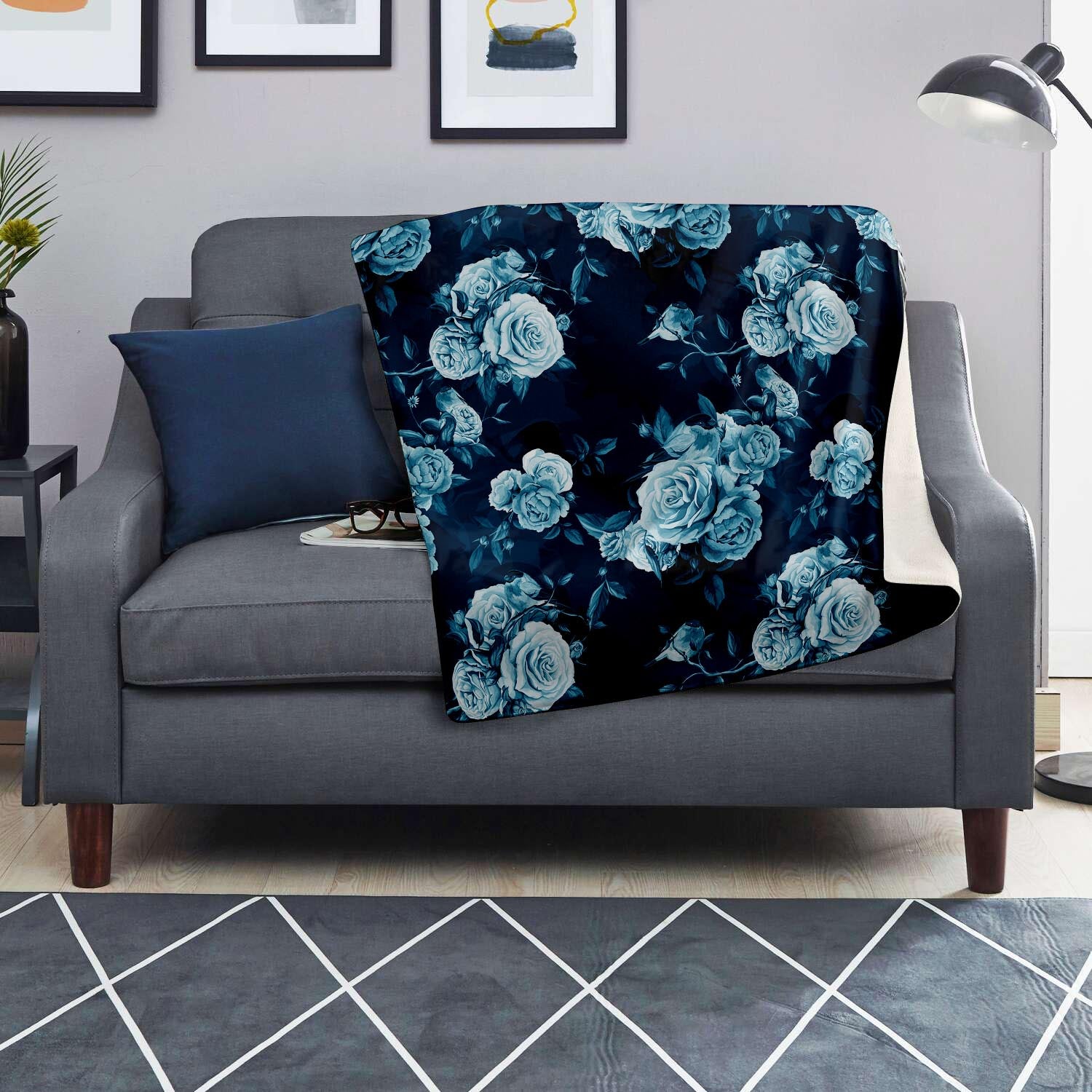 Blue Rose Floral Blanket-grizzshop