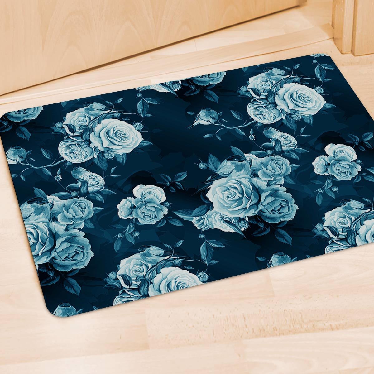 Blue Rose Floral Door Mat-grizzshop