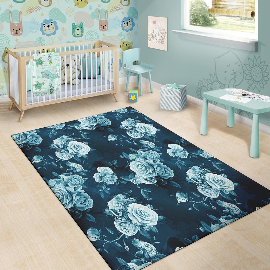 Blue Rose Floral Floor Mat-grizzshop