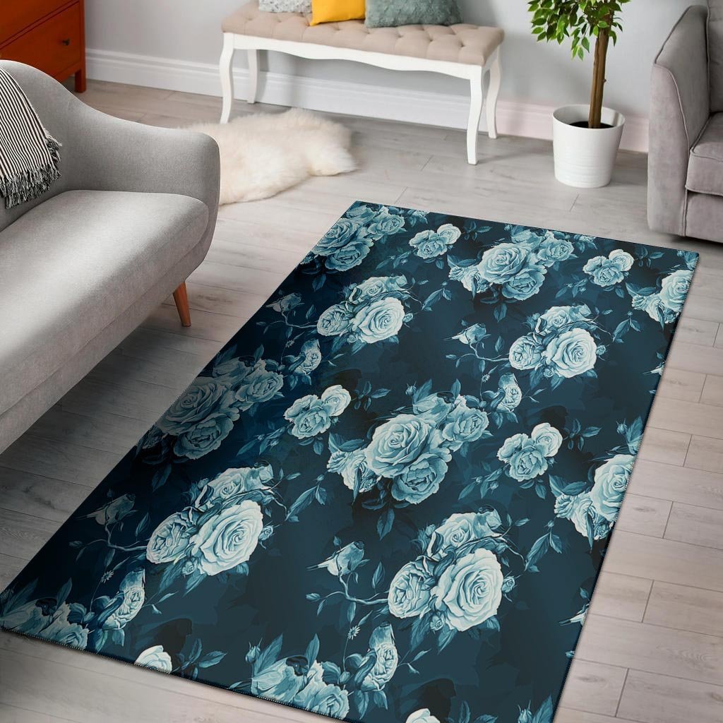 Blue Rose Floral Floor Mat-grizzshop