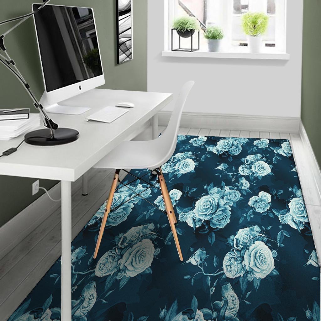 Blue Rose Floral Floor Mat-grizzshop