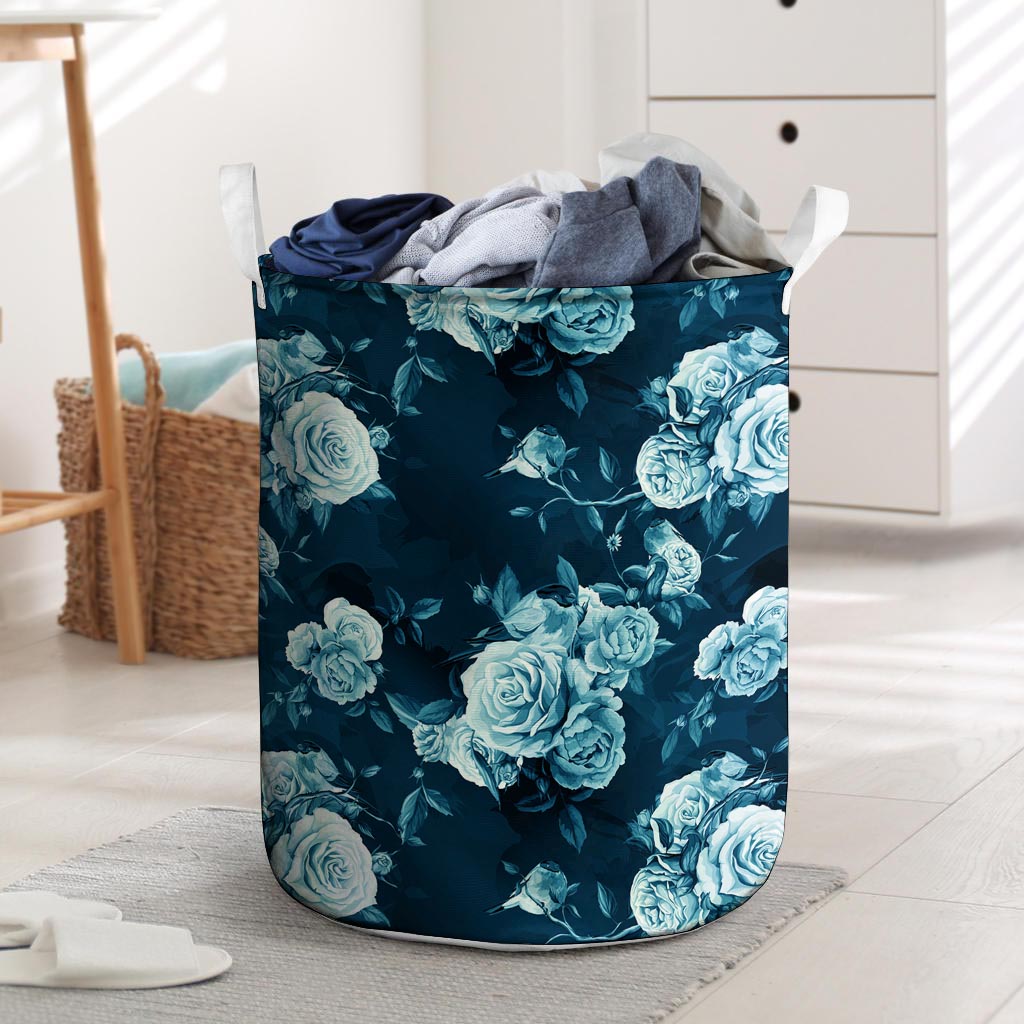 Blue Rose Floral Laundry Basket-grizzshop