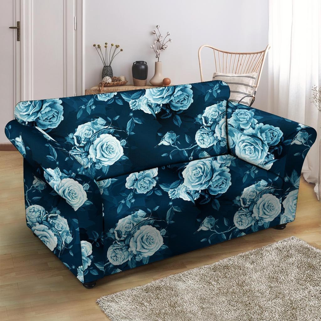 Blue Rose Floral Loveseat Cover-grizzshop