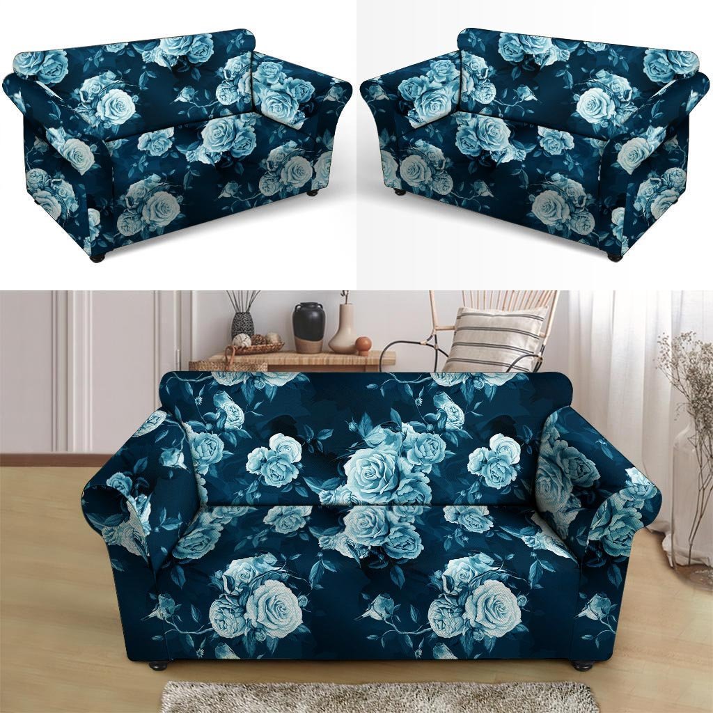 Blue Rose Floral Loveseat Cover-grizzshop