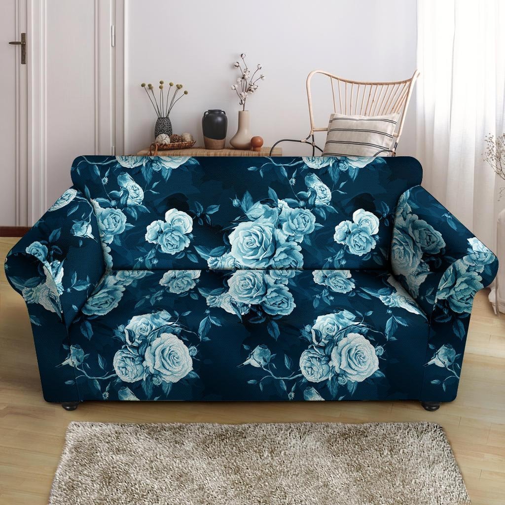 Blue Rose Floral Loveseat Cover-grizzshop