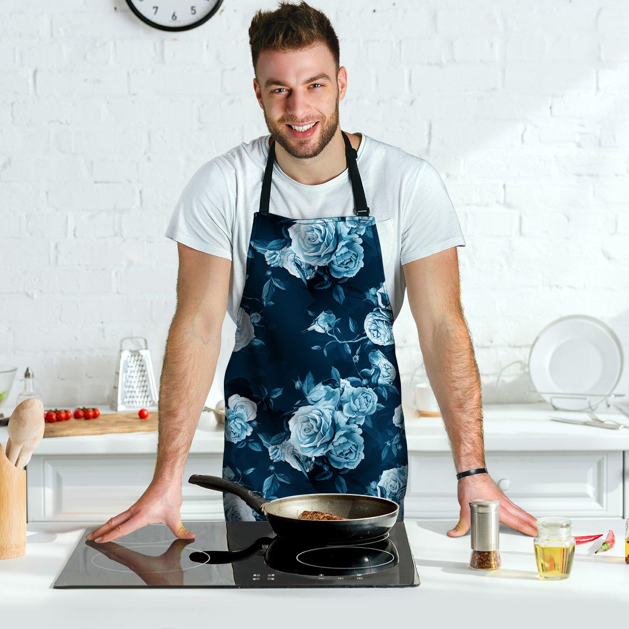 Blue Rose Floral Men's Apron-grizzshop