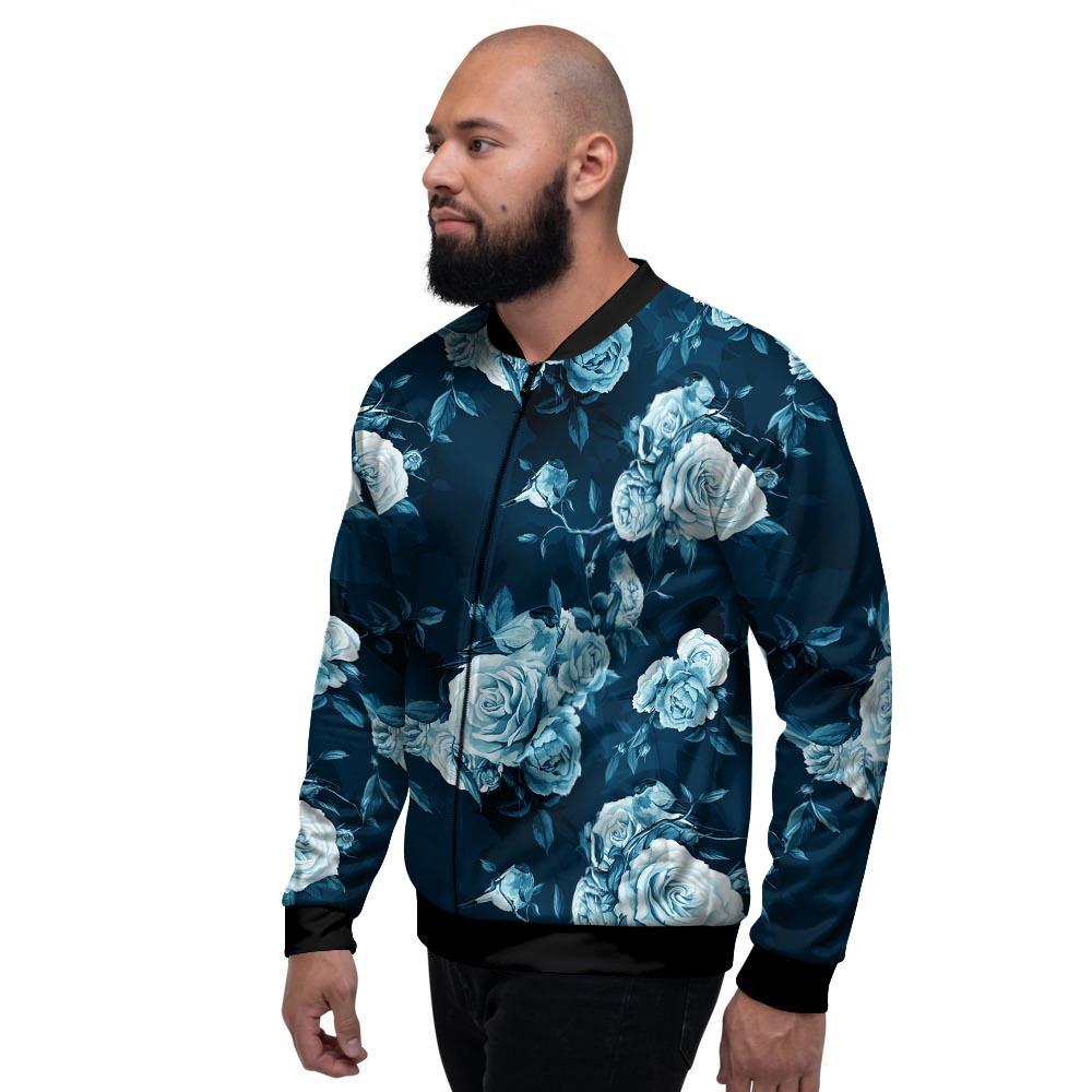 Blue Rose Floral Men's Bomber Jacket-grizzshop