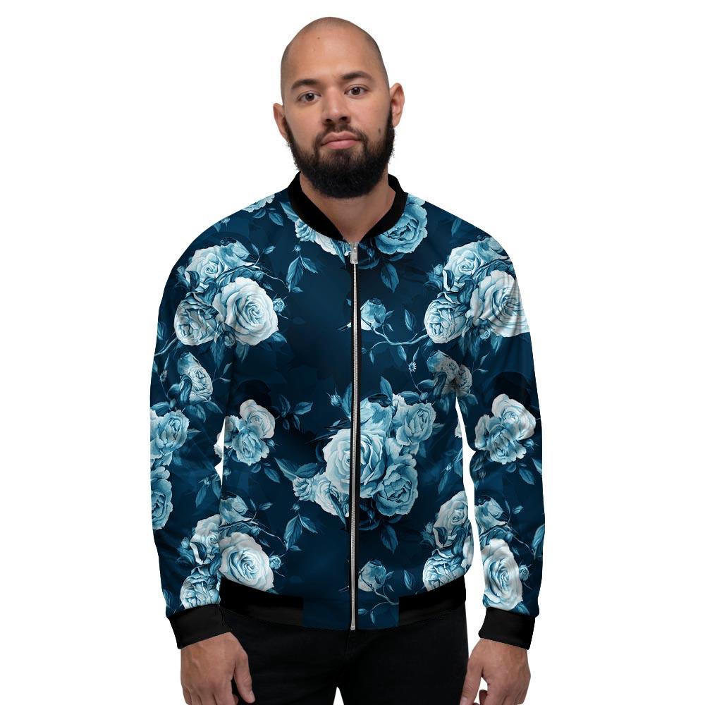 Blue Rose Floral Men's Bomber Jacket-grizzshop