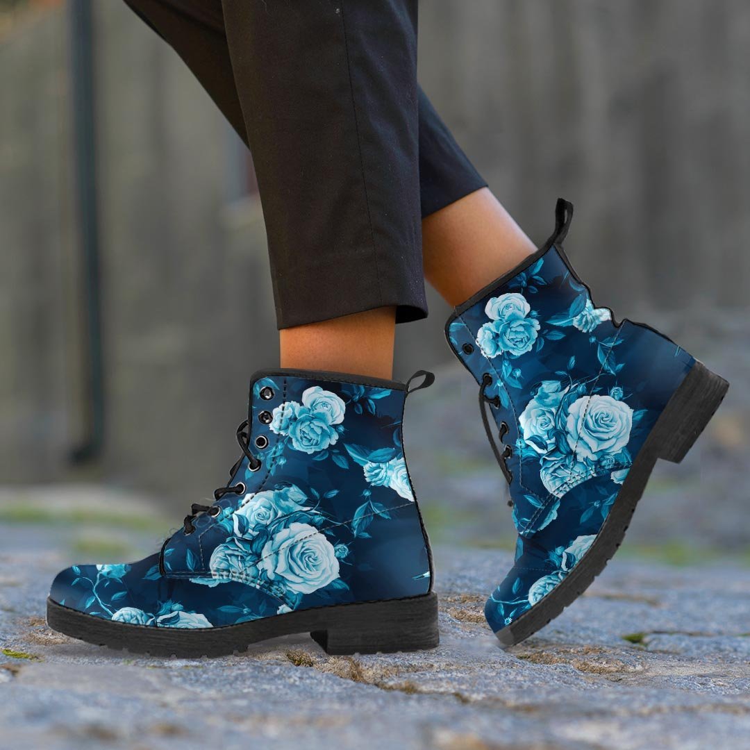 Blue Rose Floral Men's Boots-grizzshop