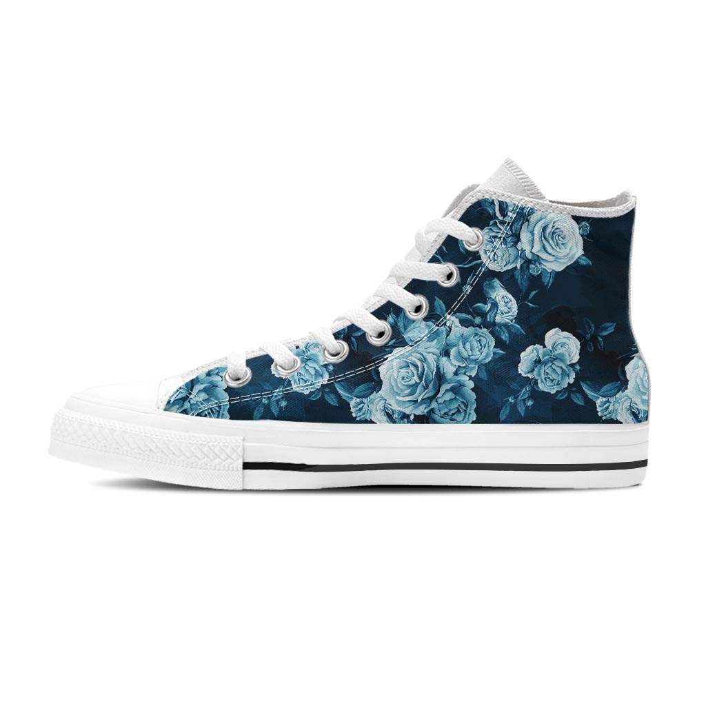 Blue Rose Floral Men's High Top Shoes-grizzshop