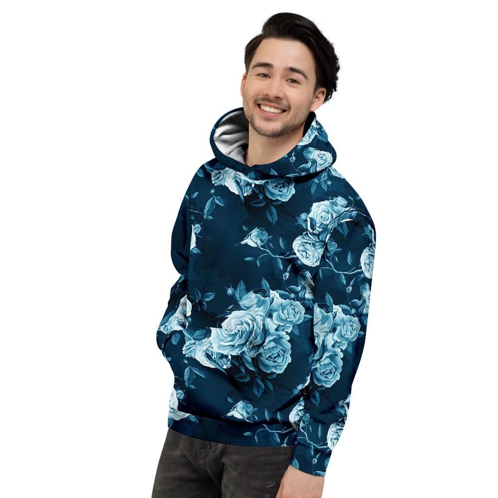 Blue Rose Floral Men's Hoodie-grizzshop