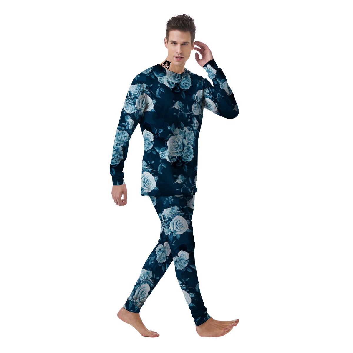 Blue Rose Floral Men's Pajamas-grizzshop