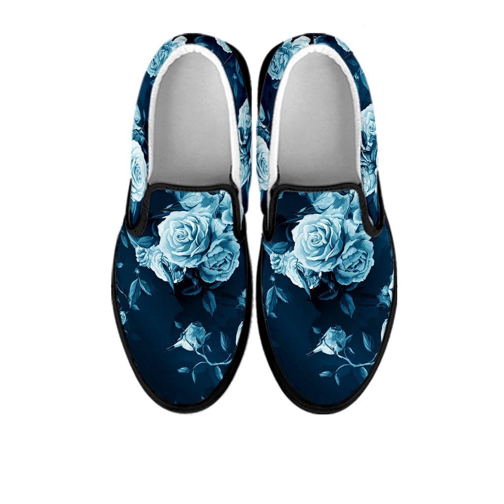 Blue Rose Floral Men's Slip On Sneakers-grizzshop