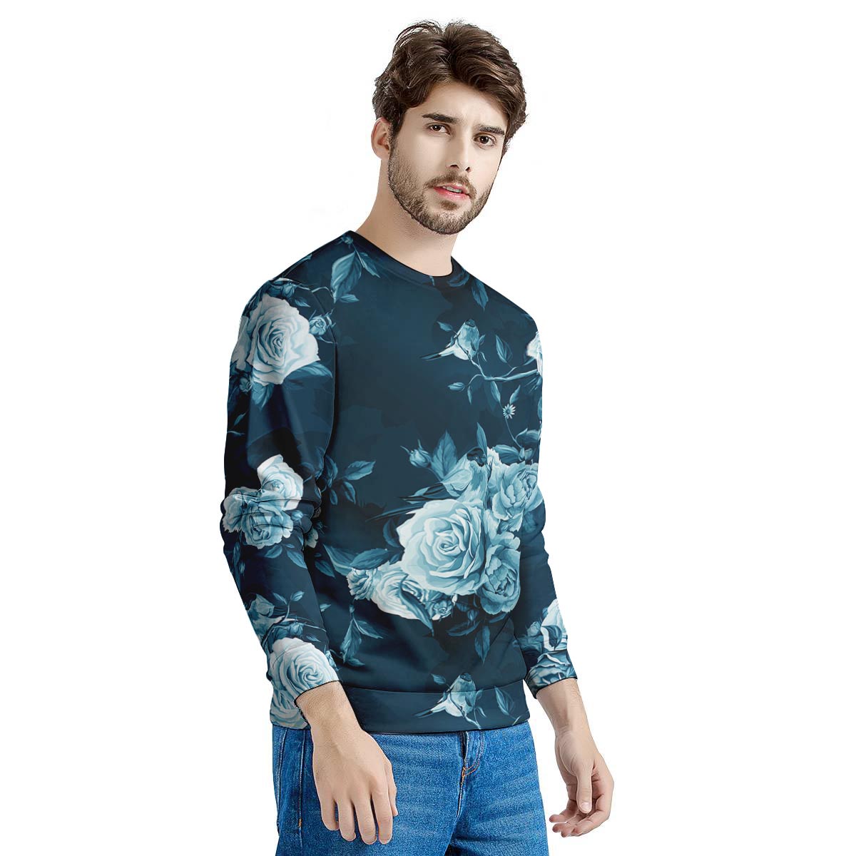 Blue Rose Floral Men's Sweatshirt-grizzshop