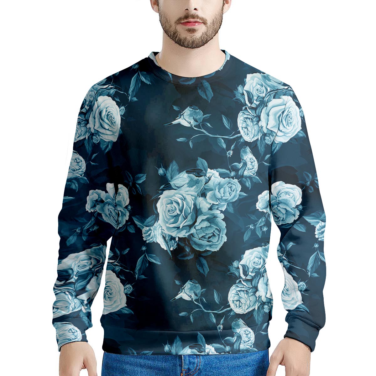 Blue Rose Floral Men's Sweatshirt-grizzshop