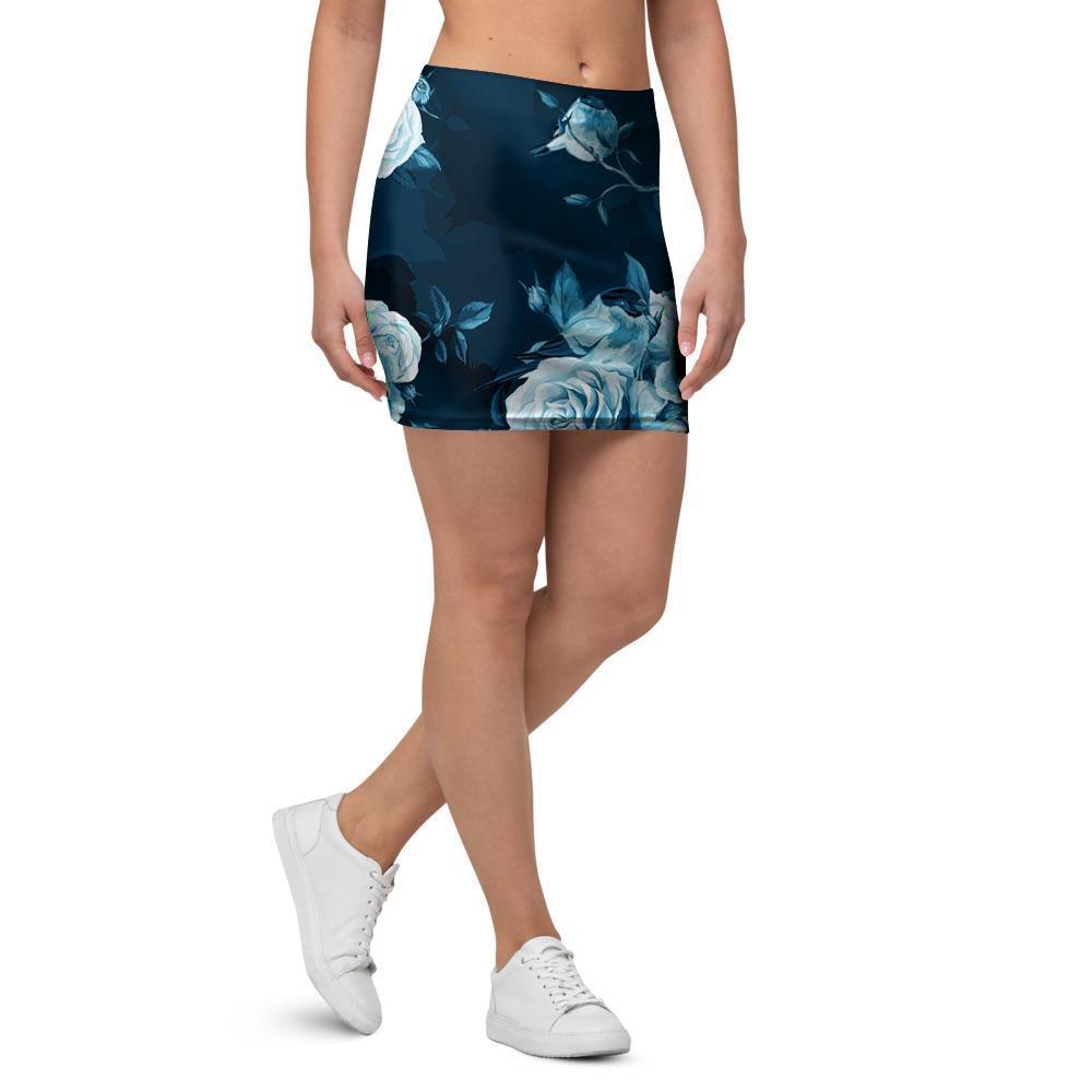 Blue Rose Floral Mini Skirt-grizzshop