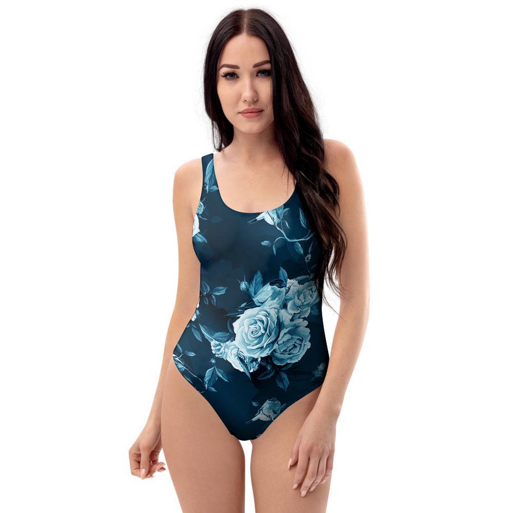 Blue Rose Floral One Piece Swimsuite-grizzshop