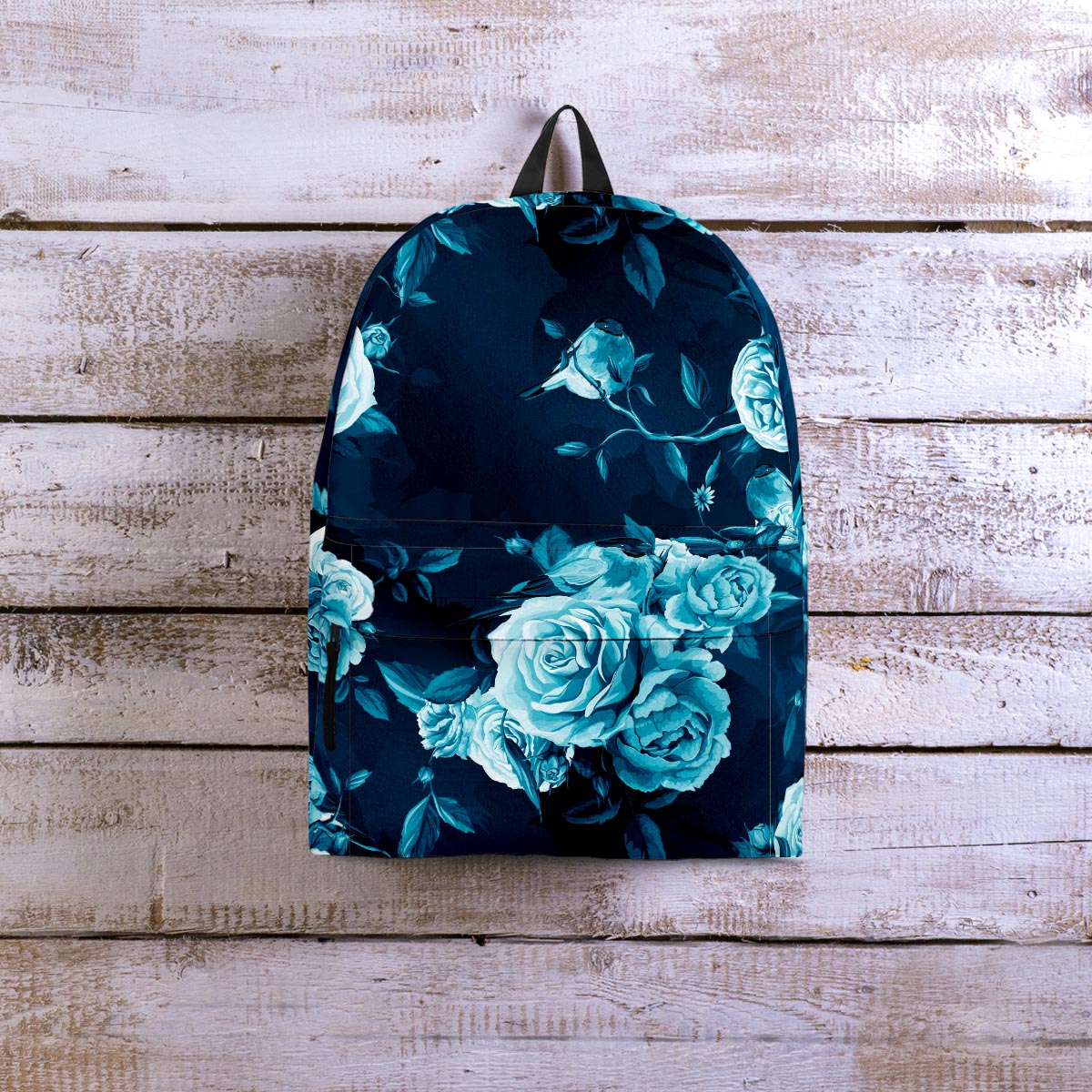 Blue Rose Floral Print Backpack-grizzshop