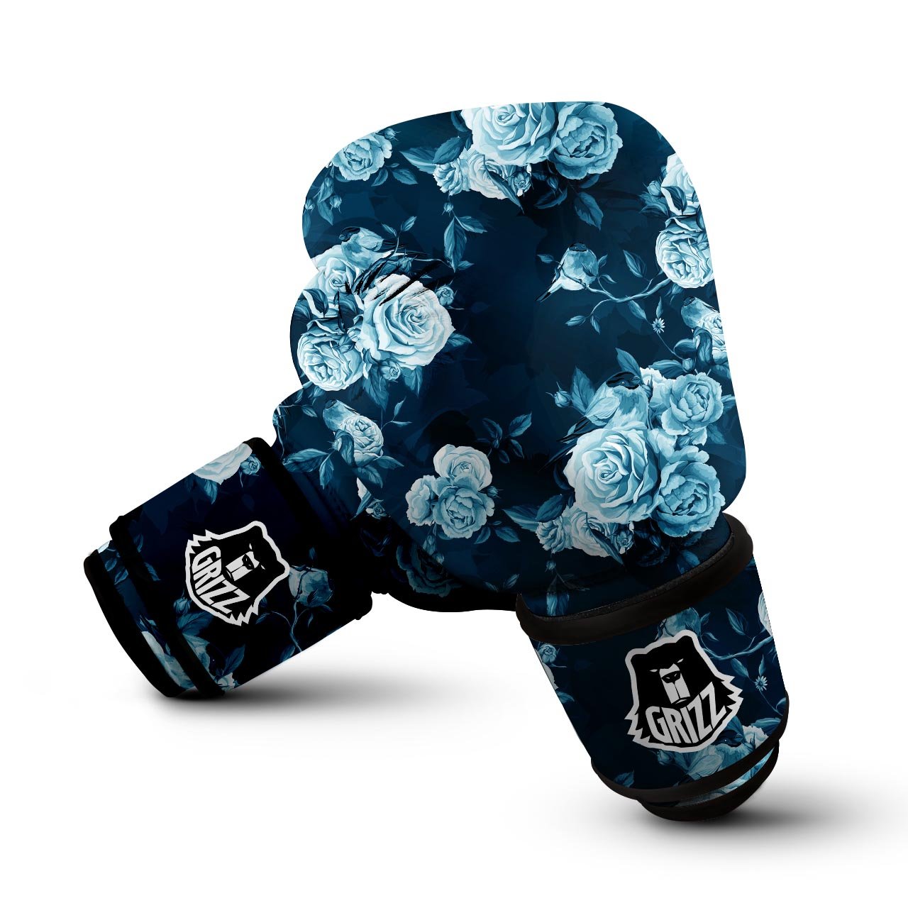 Blue Rose Floral Print Boxing Gloves-grizzshop