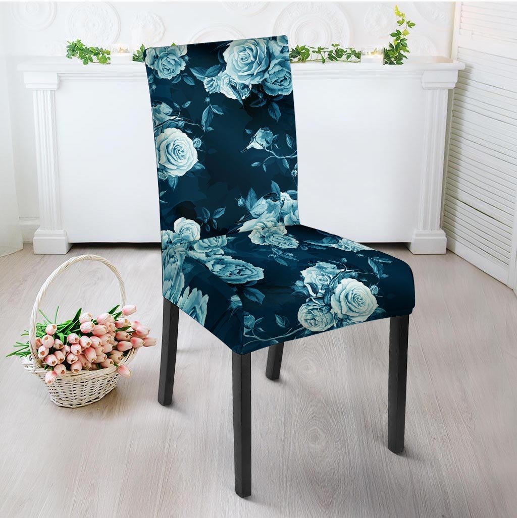 Blue Rose Floral Print Chair Cover-grizzshop