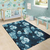 Blue Rose Floral Print Floor Mat-grizzshop