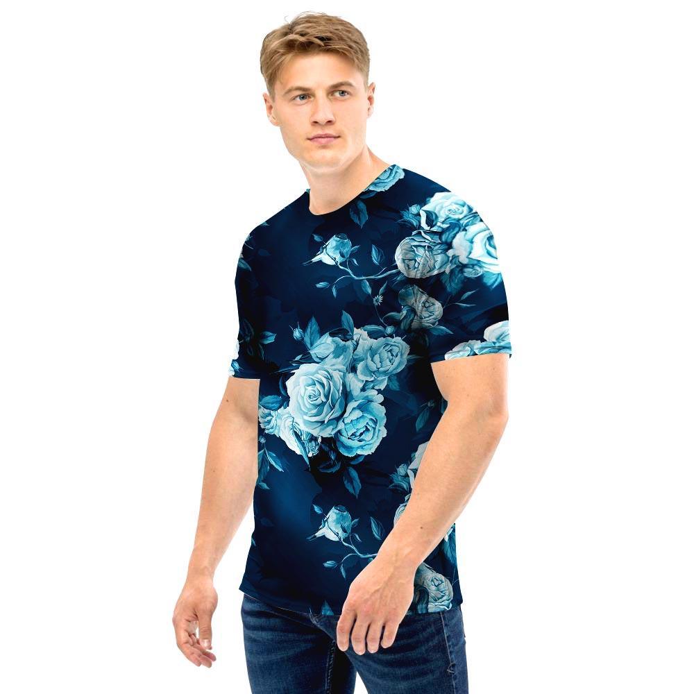 Blue Rose Floral Print Men T Shirt-grizzshop