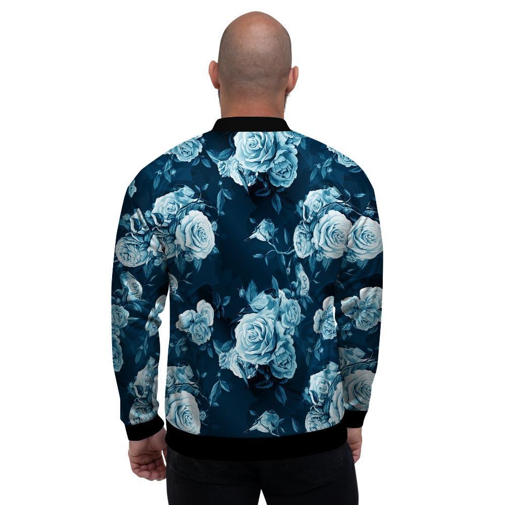 Blue Rose Floral Print Men's Bomber Jacket-grizzshop