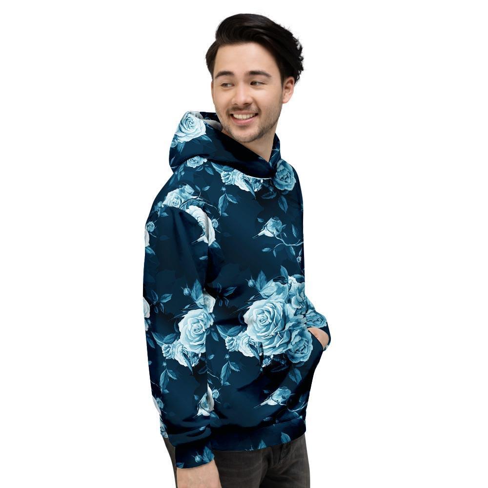 Blue Rose Floral Print Men's Hoodie-grizzshop