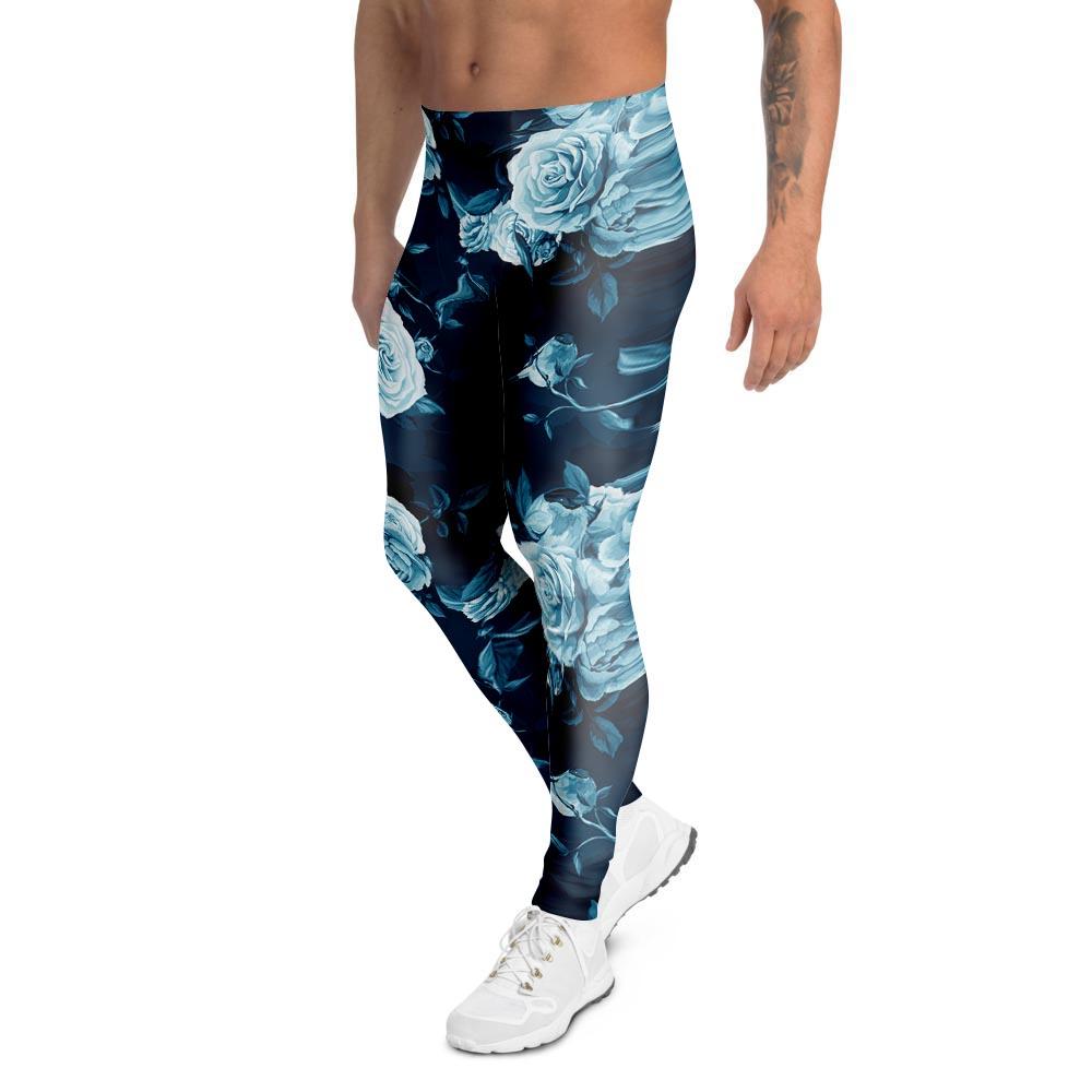 Blue Rose Floral Print Men's Leggings-grizzshop