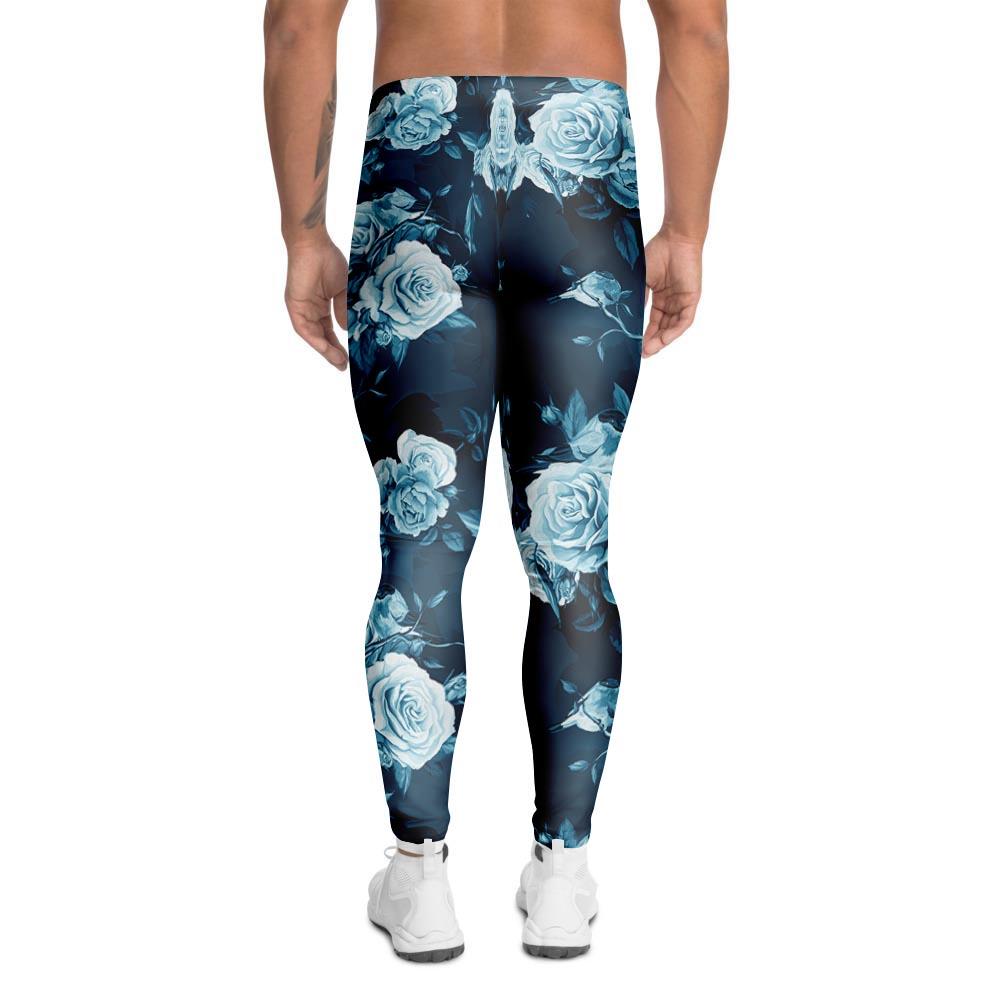 Blue Rose Floral Print Men's Leggings-grizzshop