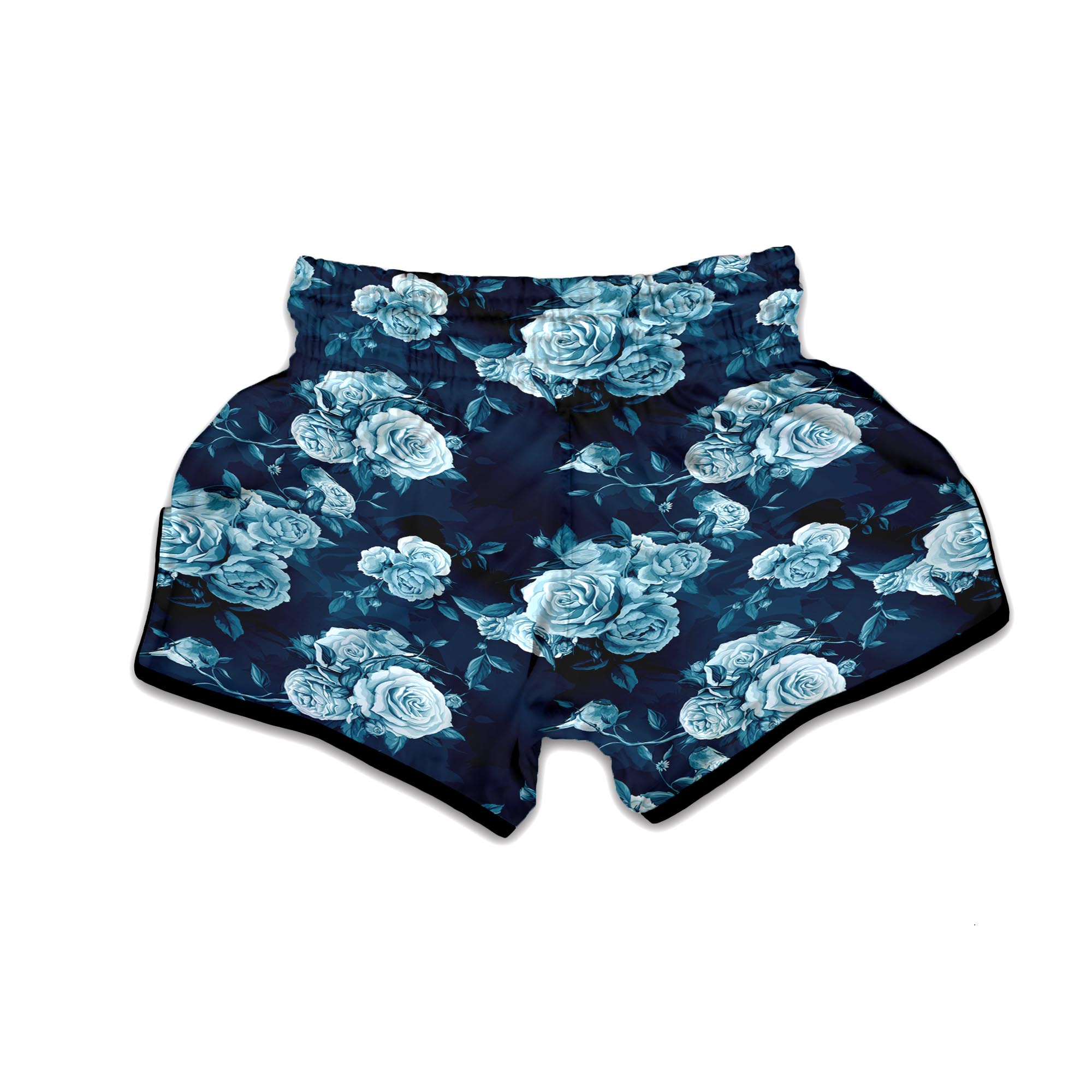 Blue Rose Floral Print Muay Thai Boxing Shorts-grizzshop