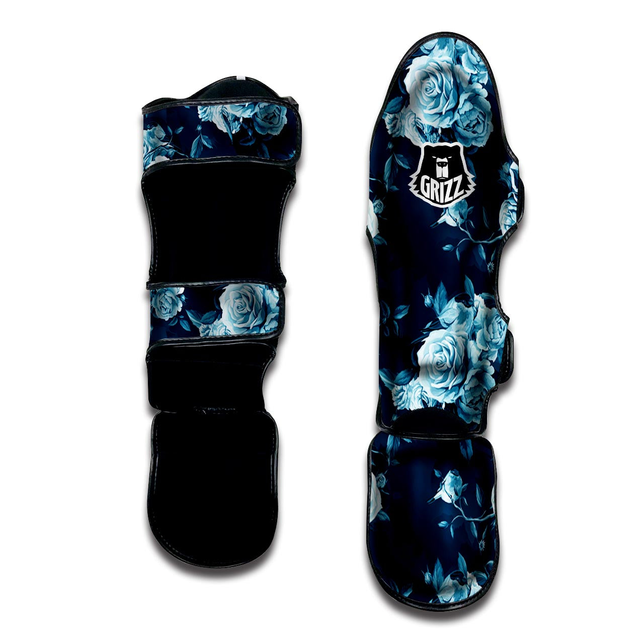 Blue Rose Floral Print Muay Thai Shin Guard-grizzshop