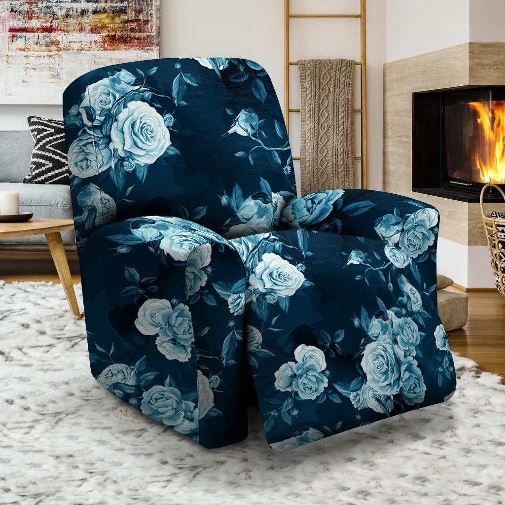 Blue Rose Floral Print Recliner Cover-grizzshop