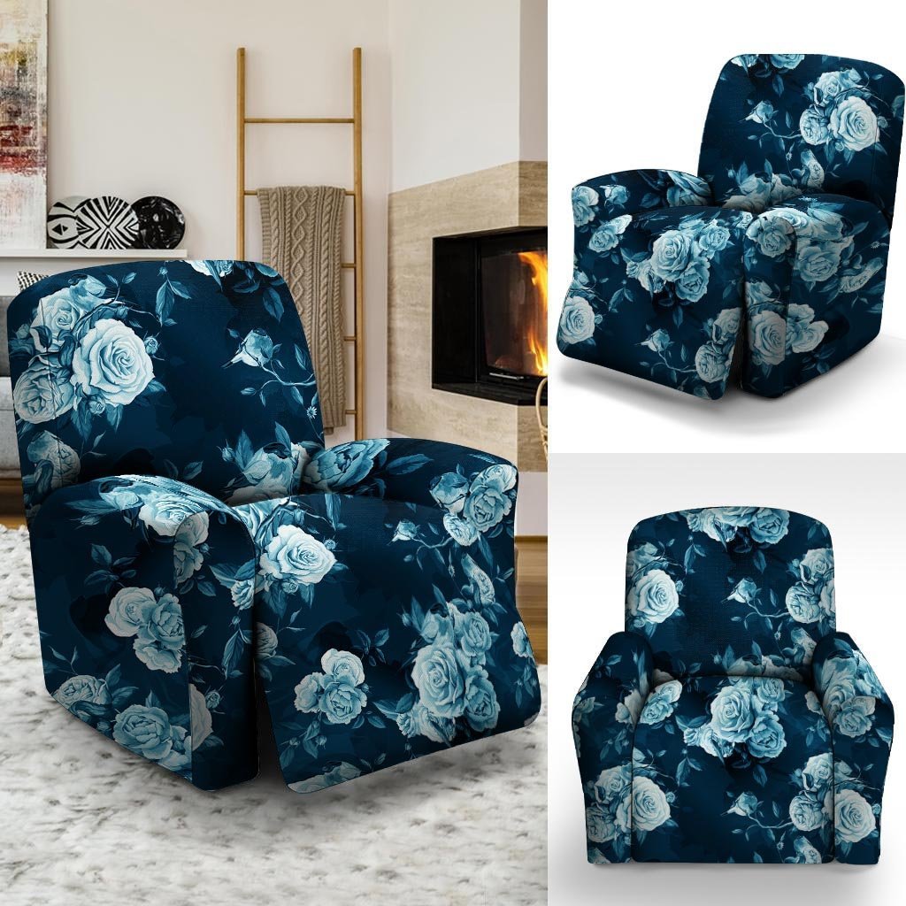 Blue Rose Floral Print Recliner Cover-grizzshop