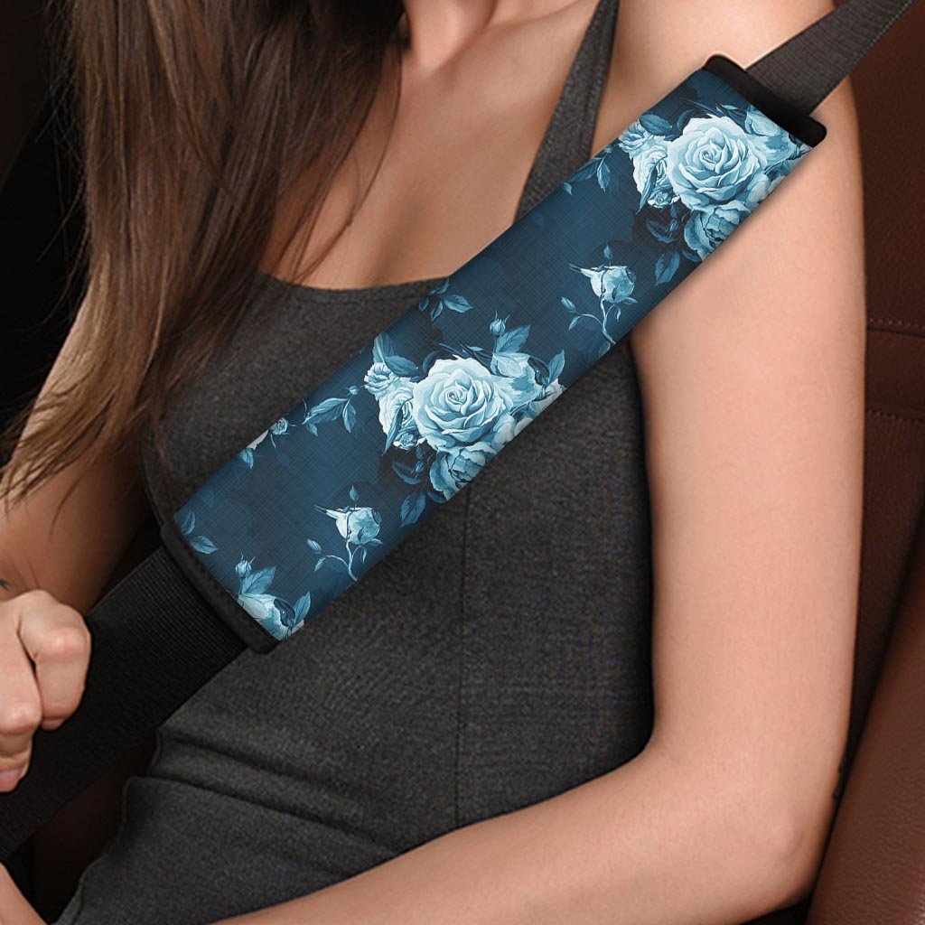 Blue Rose Floral Print Seat Belt Cover-grizzshop